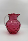 Vintage Cranberry Coin Dot Ruffled Art Glass Large Pitcher