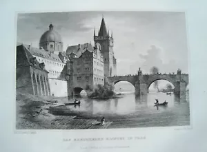Prag Praha Kreuzherrn Kloster Tschechien Ceska echter alter Stahlstich 1842 - Picture 1 of 1