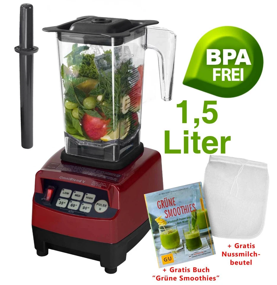 Prof YaYago JTC Omniblend Mixer Smoothie-Maker 1,5L BPA-frei Blender Crusher Rot - Bild 1 von 4