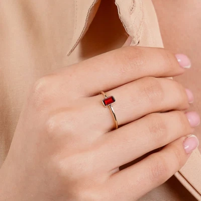 Emerald Cut Solitaire Natural Ruby Ring, Bezel Ring, 925 Sterling Silver Ring. - Изображение 1 из 4