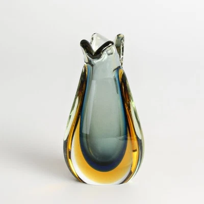 Murano Glas Vase Sommerso Gelb Blau Grau 1950-60 made in Italy vintage dekorativ - Bild 1 von 4