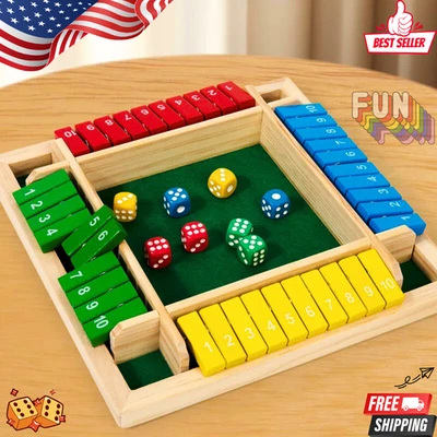 2-4 Player Wooden Shut The Box Dice Game Math Board Game Family Fun Free Ship🚚 - Image 1 of 4