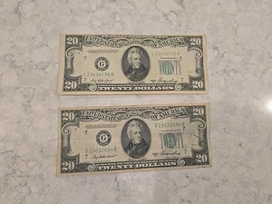 Set of 2 1950 Series A Chicago $20 Dollar Bills - Federal Reserve Notes - Picture 1 of 2