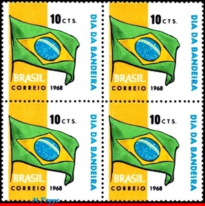 1107 BRAZIL 1968 FLAG DAY, BRAZILIAN FLAG, RHM C-619, BLOCK MNH - Picture 1 of 2