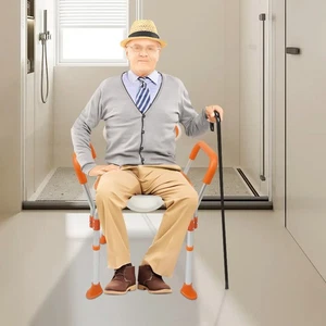 Sedia Doccia Altezza Regolabile Poltrona Doccia Anziani con Schienale e Braccioli 125kg - Foto 1 di 20