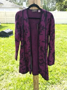 Heather B Dual Zipper Purple And Black Floral Acrylic/Wool Sweater/Cardigan - Picture 1 of 7