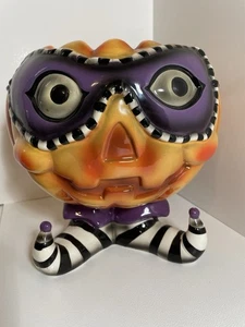 Masked Jack-O-Lantern Pumpkin Halloween Ceramic Candy Bowl - Picture 1 of 12