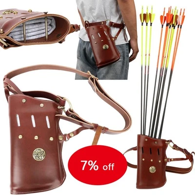Archery Arrow Quiver Leather Bag Waist Back Holder Quiver Traditional Recurve  - Image 1 of 4