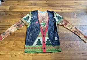 Ugly Christmas Shirt Faux Real Long Sleeve Tacky Tattoos Biker Size Small - Picture 1 of 6