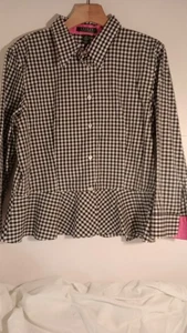 Lauren Ralph Lauren Women's 14 Black And White Gingham Button Up - Picture 1 of 5