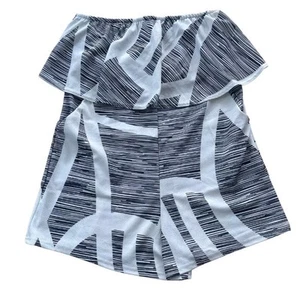 Ecowish Strapless Ruffle Sexy White & Dark Gray Abstract Romper Sz Med NWT - Picture 1 of 9