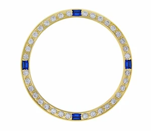 CREATED DIAMOND + SAPAHIRE BEZEL FOR 36MM ROLEX DATEJUST PRESIDENT DAY DATE GOLD - Picture 1 of 2