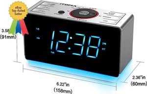 Radio Réveil avec Haut-Parleur Bluetooth, Radio FM, Double Alarme avec Snooze - Photo 1/8