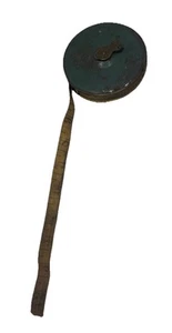 Herramienta antigua cinta métrica tela manivela tejida enrollable diamante azul 50’ - Imagen 1 de 7