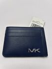 Michael Kors Cooper Slim Card Wallet Metal Logo Navy Blue 36F3COLD1X NWT $88