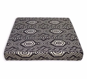 AL253t Pale Tan Black Geometric Cotton Canvas 3D Box Seat Cushion Cover Custom - Picture 1 of 5