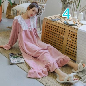 Womens Fluffy Nightgown Strawberry Sweet Lolita Princess Warmer Sleepwears Pink - Picture 1 of 16