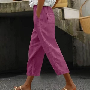 Womens Capri Pants Casual Summer Drawstring Elastic Cropped Pants with 4 Pockets - Picture 1 of 17