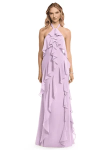 Azazie Velma Frosted Lilac A-Line Side Slit Chiffon Dress Frosted Lilac Sz A8 - Picture 1 of 6