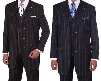 Milano Moda Men's High Fashion 3 Button Pinstripe Suit with Pants and Vest 5903 - Image 1 of 4