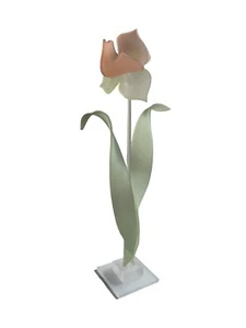 Vintage Frosted Pink Lotus Stem Lucite Acrylic 14.5” Floral Sculpture & Base MCM - Picture 1 of 5