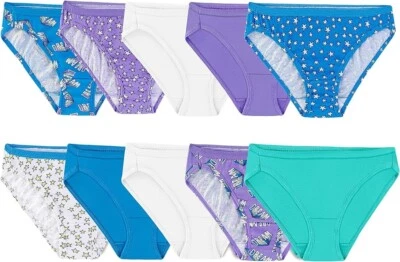 Fruit of the Loom Girls' Cotton Bikini Underwear 5 or 10 pack - Image 1 of 4