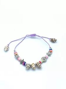 Beach Bracelet Real Seashell Medals Turtle Starfish Owl Adjustable String Purple - Picture 1 of 7