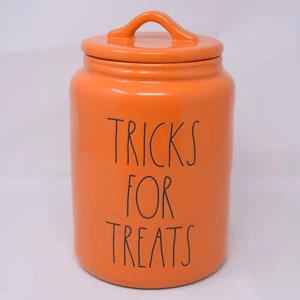 Rae Dunn Trucos para Golosinas Bote y Tapa Halloween Nuevo Naranja Cerámica Mascotas - Imagen 1 de 8