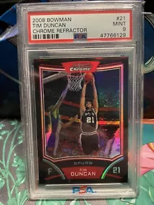 2008-09 Bowman CHROME REFRACTOR /499 Tim Duncan Spurs HOF #21 PSA 9 MINT POP 4!! - Picture 1 of 2