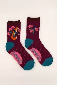 Calcetines de punto de algodón de bambú en polvo para dama zorro en el prado - salvia o uva - Imagen 1 de 7