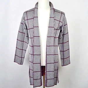 NEW Calvin Klein Cardigan Sweater Women S White Red Long Open Front Shawl Lounge - Picture 1 of 15