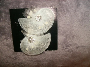 SET/2 WHITE MESH WITH CENTER RHINESTONE FLOWER SHOE CLIPS NEW DELUXE #28 - Picture 1 of 12