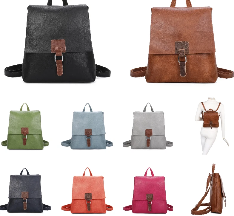 Women Girls Vegan Leather trim Small Backpack School College Travel Shoulder Bag - Image 1 of 4