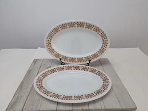 Pyrex Tableware by Corning Set 2 Filigree 793 Oval Dinner Plates 1950s USA - Picture 1 of 8
