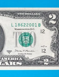 L 1862 2001 B : TRAILING YEAR 2001 $2 Two Dollar Bill Serial Number *UNC* - Picture 1 of 3