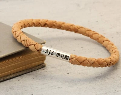 Pulsera de corcho personalizada para hombre - broche de plata de ley - corcho trenzado natural de 5 mm Foto 1 de 4