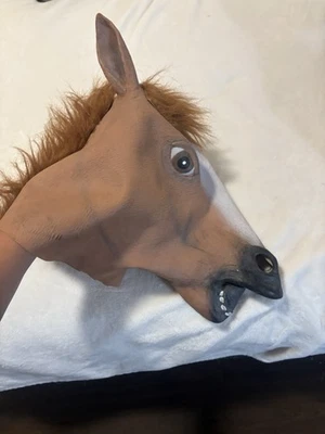 Brown Horse Mask Creepy Party Natural Latex Adult Animal Head Cosplay Costume - Image 1 of 4