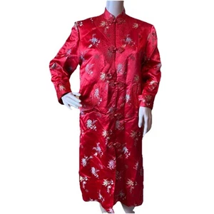 Vintage Pfingstrose Seide Kimono asiatische Jacke bestickt rot Gr. 36 Small Satin - Bild 1 von 16