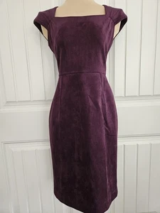 Calvin Klein Aubergine Faux Suede Sheath Dress Cap Sleeves Coin Zipper Sz 4 - Picture 1 of 11