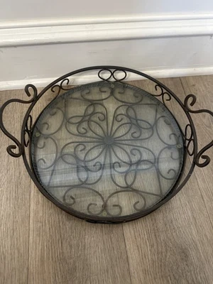 Southern Living at Home Jamestown Iron Footed Round Tray WITH Glass Insert - Image 1 of 2