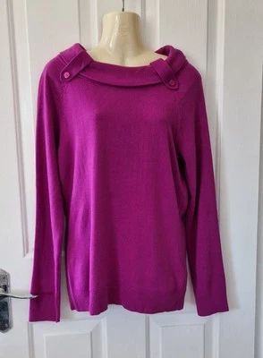 Fuchsia magenta pink long sleeve jumper with button collar detail, size 10 - Image 1 of 4