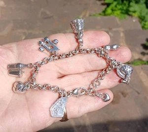Vintage Brighton Georgia State Bettelarmband Pfirsich Erdnuss silberfarben 7 Charms - Bild 1 von 7