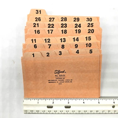 Orange Peach 3x5 in Smead 525-31 File Guides Numbers 1 31 numbers USA 1/5 tab - Image 1 of 3