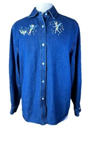 Vintage Disney Store (L) Tinkerbell Hemd Langarm Denim Knöpfe bestickt - Bild 1 von 11