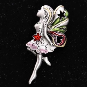 Vintage Pewter Fairy / Pixie with Enameled Wings and Dress Stars & Hearts - Picture 1 of 2