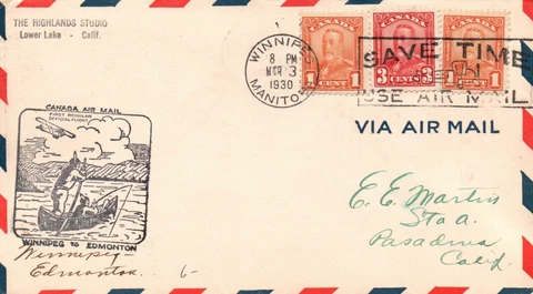Canada 1930 - First Regular Off'l Flight - Winnipeg to Edmonton - F28154 Cover