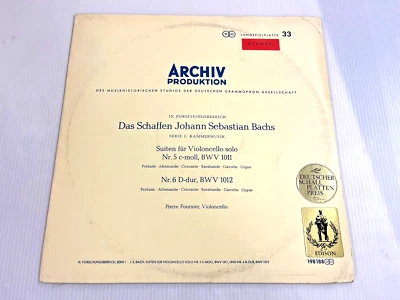 FOURNIER vlc. BACH Sechs Suiten Für Violoncello Solo LP 1961 Archiv Produktion Foto 1 de 4