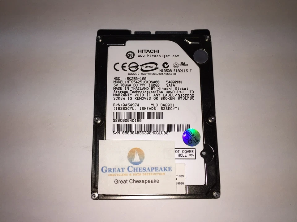 Hitachi HTS542516K9SA00 160GB SATA 5400 RPM 2.5" Hard Drive TESTED! - Image 1 of 1