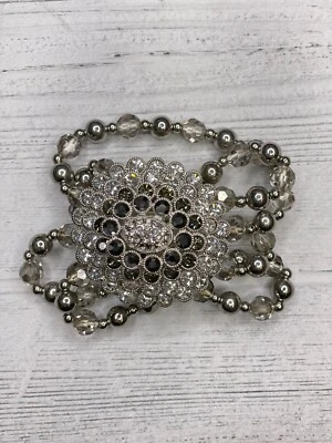 Women Gorgeous Rhinestone Multi-Strand Stretch Bracelet SmokeCrystal - Image 1 of 2