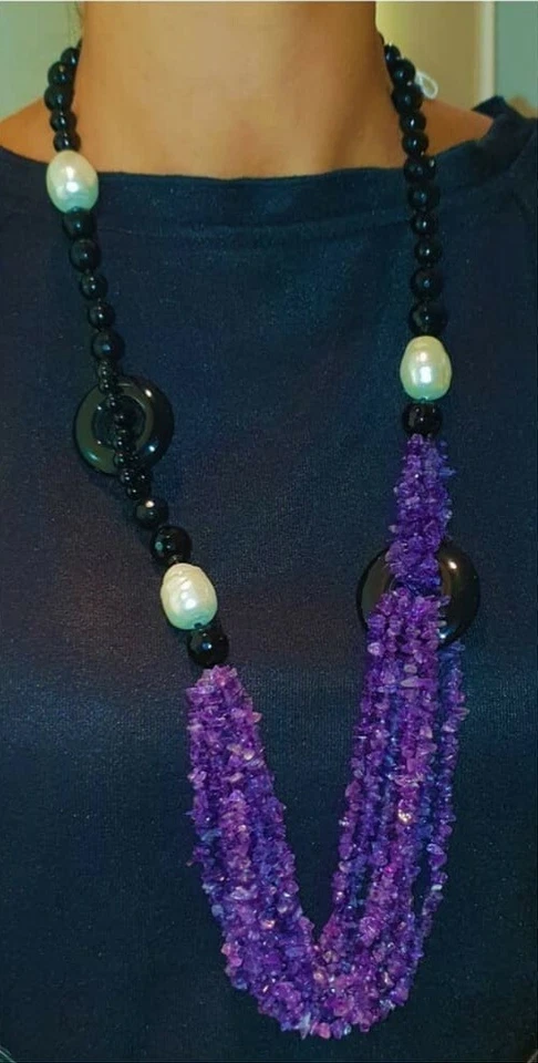 *Collana in onice, ametista e perle  - Immagine 1 di 1